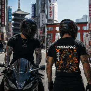Chaos Rider anime póló motoros japán streetwear hátgrafikával – Pixelspóló