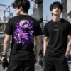 Void Pulse fekete anime póló lila energiás harcos hátgrafikával