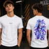 Astral Surge fehér anime póló kék-lila harcos hátgrafikával
