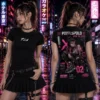 Hack Mode – Anime póló pink cyberpunk anime lánnyal és nagyméretű hátmintával