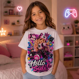 Hello Suli gamer lány gyerek póló színes iskolakezdős mintával