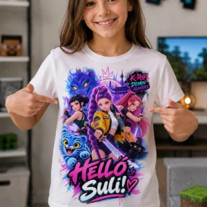 Hello Suli K-pop démonvadász lány gyerek póló színes iskolakezdős grafikával