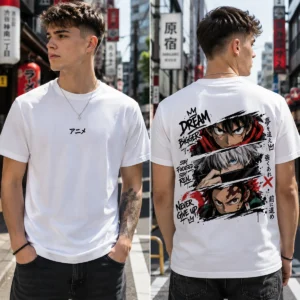 Dream Beyond fehér anime póló három karakteres manga hátgrafikával