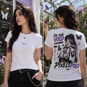 Poison Butterfly anime póló saját tervezésű lila pillangós női karakteres hátmintával