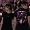 Rebel Love anime póló fekete-pink saját tervezésű női anime karakteres hátmintával