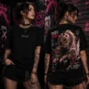 Rebel anime póló saját tervezésű pink-fekete női anime karakteres hátmintával