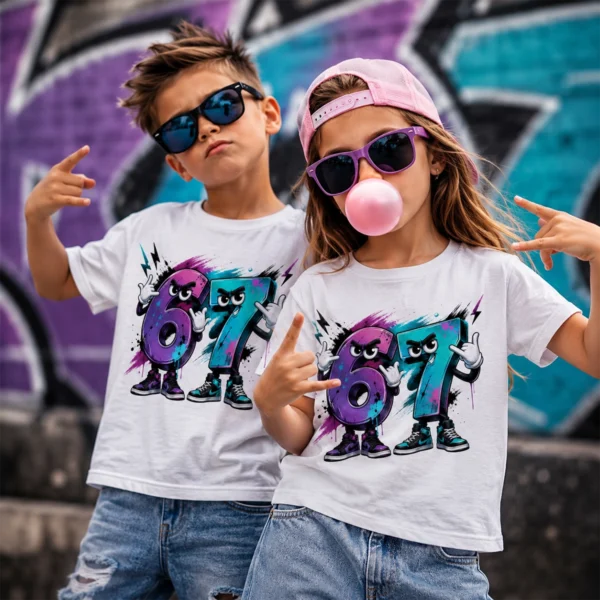 Six Seven 67 vagány fiú és lány gyerek póló színes grafikával