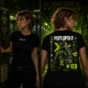 Toxic Mutation fekete anime póló neon zöld női karakteres hátgrafikával