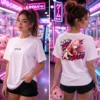 Pink Rebel női anime póló rózsaszín harcos lány hátgrafikával