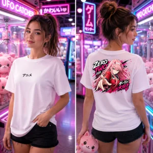 Pink Rebel női anime póló rózsaszín harcos lány hátgrafikával